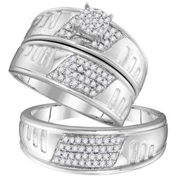 His Hers Round Diamond Cluster Matching Wedding Set 3/8 Cttw 10kt White Gold - REF-39X9A