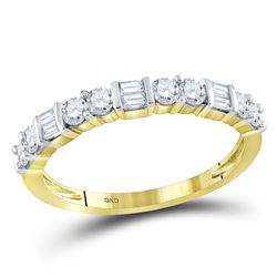 Womens Baguette Round Diamond Band Ring 1/2 Cttw 10kt Yellow Gold - REF-29R5X