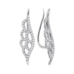 Womens Round Diamond Winged Climber Earrings 1/3 Cttw 10kt White Gold - REF-16X9A