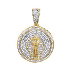 Mens Round Diamond Pharaoh Circle Medallion Charm Pendant 3/4 Cttw 10kt Yellow Gold - REF-45F5W