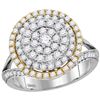 Image 1 : Womens Round Diamond Right Hand Cocktail Ring 1-3/8 Cttw 14kt Two-tone Gold - REF-91Y9N