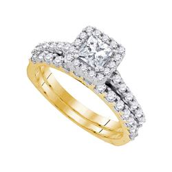 Princess Diamond Bridal Wedding Ring Band Set 1-1/4 Cttw 14kt Yellow Gold - REF-137F9W