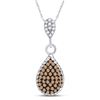 Image 1 : Womens Round Brown Diamond Teardrop Cluster Pendant 1/4 Cttw 10kt White Gold - REF-8W9K