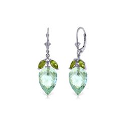 Genuine 23.5 ctw Blue Topaz & Peridot Earrings 14KT White Gold - REF-67X9M