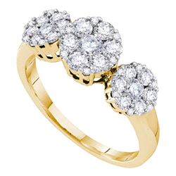 Womens Round Diamond 3-stone Ring 1 Cttw 14kt Yellow Gold - REF-98R5X