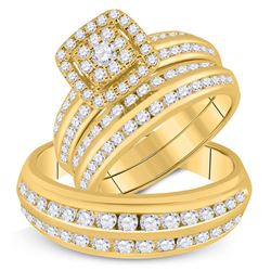 His Hers Round Diamond Cluster Matching Wedding Set 2 Cttw 14kt Yellow Gold - REF-170W9K