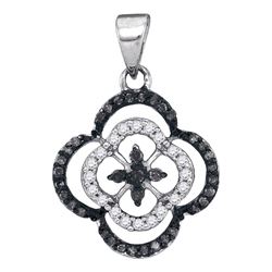 Womens Round Black Color Enhanced Diamond Quatrefoil Cluster Pendant 1/4 Cttw 10kt White Gold - REF-