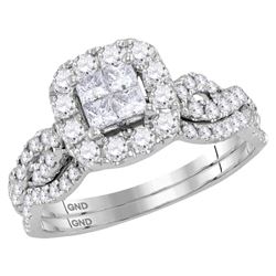 Princess Diamond Bridal Wedding Ring Band Set 1 Cttw 14kt White Gold - REF-65Y5N