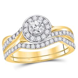 Round Diamond Bridal Wedding Ring Band Set 1 Cttw 14kt Yellow Gold - REF-87N5F