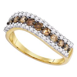 Womens Round Brown Diamond Contoured Band 3/4 Cttw 10kt Yellow Gold - REF-21F5W