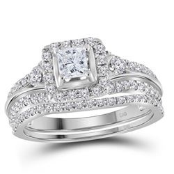 Princess Diamond Bridal Wedding Ring Band Set 7/8 Cttw 14kt White Gold - REF-90W5K