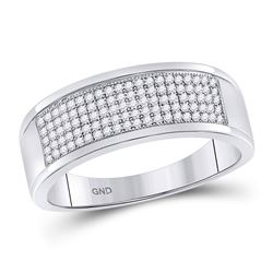 Mens Round Diamond Micropave Wedding Anniversary Band Ring 1/3 Cttw 10k White Gold - REF-28X9A