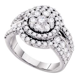 Womens Round Diamond Flower Cluster Cluster Ring 2 Cttw 14kt White Gold - REF-153F9W