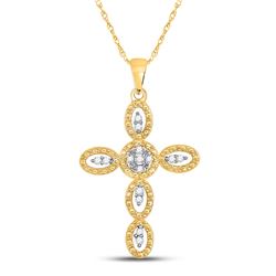 Womens Round Diamond Twist Cross Pendant 1/8 Cttw 10kt Yellow Gold - REF-9F5W