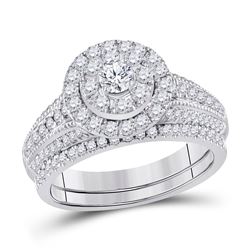 Round Diamond Bridal Wedding Ring Band Set 1 Cttw 14kt White Gold - REF-96M5H