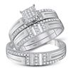 Image 1 : His Hers Round Diamond Cluster Matching Wedding Set 1/2 Cttw 10kt White Gold - REF-32M5H