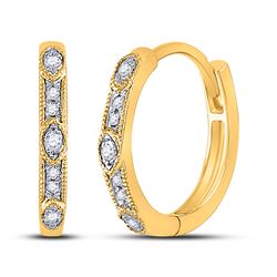 Womens Round Diamond Milgrain Fashion Earrings 1/10 Cttw 10kt Yellow Gold - REF-15H9R