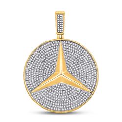 Mens Round Diamond Mercedes Benz Logo Charm Pendant 1-3/4 Cttw 10kt Yellow Gold - REF-115K9Y