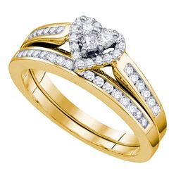 Diamond Heart Bridal Wedding Ring Band Set 1/2 Cttw 14kt Yellow Gold - REF-40Y9N