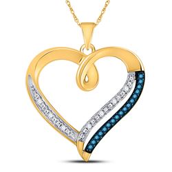 Womens Round Blue Color Enhanced Diamond Heart Pendant 1/6 Cttw 10kt Yellow Gold - REF-14H9R