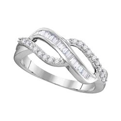 Womens Round Diamond Baguette Crossover Band Ring 1/3 Cttw 10kt White Gold - REF-19M9H