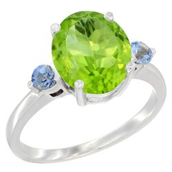 3.02 CTW Peridot & Blue Sapphire Ring 14K White Gold - REF-36H3M