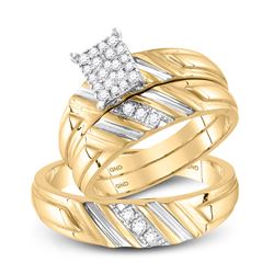 His Hers Round Diamond Cluster Matching Wedding Set 1/4 Cttw 14kt Yellow Gold - REF-49W5K