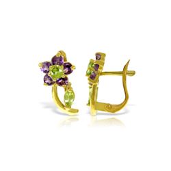 Genuine 1.72 ctw Peridot & Amethyst Earrings 14KT Yellow Gold - REF-40A5K