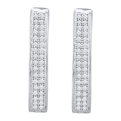 Womens Round Diamond Double Row Hoop Earrings 1/5 Cttw 10kt White Gold - REF-17R5X
