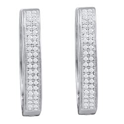 Womens Round Diamond Double Row Pave Hoop Earrings 1/4 Cttw 10kt White Gold - REF-24A5M