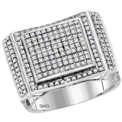 Mens Round Diamond Square Cluster Ring 3/4 Cttw 10kt White Gold - REF-51W9K