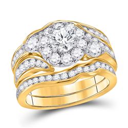 Round Diamond Bridal Wedding Ring Band Set 2 Cttw 14kt Yellow Gold - REF-239R9X