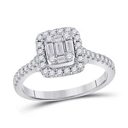 Womens Baguette Diamond Square Ring 1/2 Cttw 14kt White Gold - REF-54Y5N