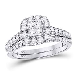 Princess Diamond Bridal Wedding Ring Band Set 1 Cttw 14kt White Gold - REF-65W5K