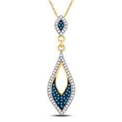 Womens Round Blue Color Enhanced Diamond Oval Pendant 1/5 Cttw 10kt Yellow Gold - REF-14A9M