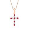 Image 1 : Womens Round Lab-Created Ruby Cross Pendant 3/8 Cttw 10kt Rose Gold - REF-12W9K