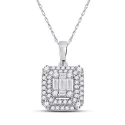 Womens Baguette Diamond Square Pendant 1/2 Cttw 14kt White Gold - REF-43M5H