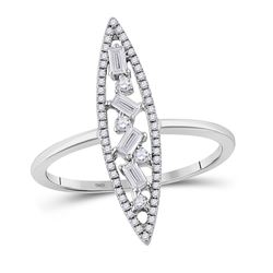 Womens Baguette Diamond Oblong Geometric Statement Fashion Ring 1/4 Cttw 14kt White Gold - REF-27Y9N