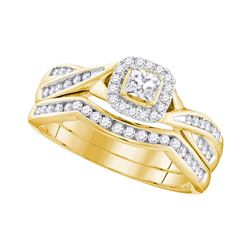 Princess Diamond Bridal Wedding Ring Band Set 1/2 Cttw 10kt Yellow Gold - REF-49K5Y