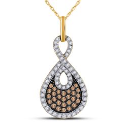 Womens Round Brown Diamond Teardrop Pendant 1/2 Cttw 10kt Yellow Gold - REF-27R9X