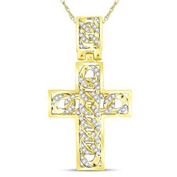 Mens Round Diamond Curb Link Cross Charm Pendant 5/8 Cttw 10kt Yellow Gold - REF-41A5M