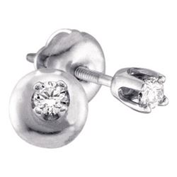 Womens Round Diamond Solitaire Earrings 1/10 Cttw 14kt White Gold - REF-8M5H