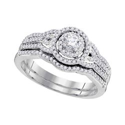 Round Diamond Bridal Wedding Ring Band Set 1/2 Cttw 10k White Gold - REF-49W5K