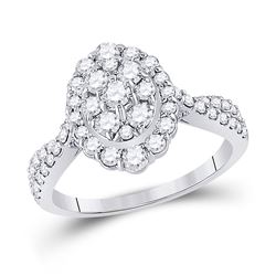 Round Diamond Oval Bridal Wedding Engagement Ring 1 Cttw 10kt White Gold - REF-61W9K