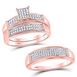 His Hers Round Diamond Square Matching Wedding Set 1/3 Cttw 10kt Rose Gold - REF-38A5M