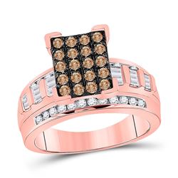 Round Brown Diamond Cluster Bridal Wedding Engagement Ring 1 Cttw 10kt Rose Gold - REF-47R9X