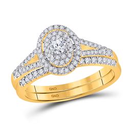 Round Diamond Oval Bridal Wedding Ring Band Set 1/2 Cttw 10kt Yellow Gold - REF-43M5H
