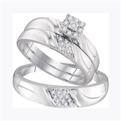 His Hers Round Diamond Cluster Matching Wedding Set 1/5 Cttw 10kt White Gold - REF-28F5W