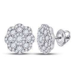 Womens Round Diamond Flower Cluster Earrings 3/4 Cttw 14kt White Gold - REF-63W5K