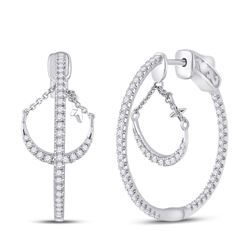 Womens Round Diamond Dangle Hoop Earrings 1 Cttw 14kt White Gold - REF-142W5K